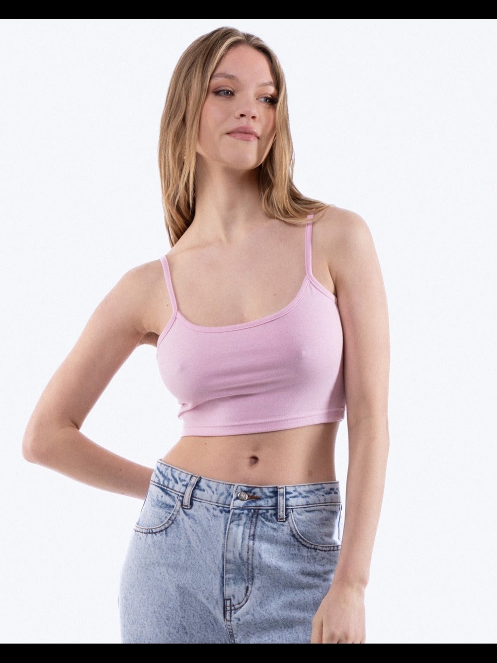 Light Pink Ribbed Cropped Tank Top - Women's